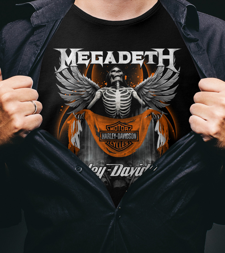 Megadeth Harley Davidson Motorcycles Skeleton Wings T-Shirt