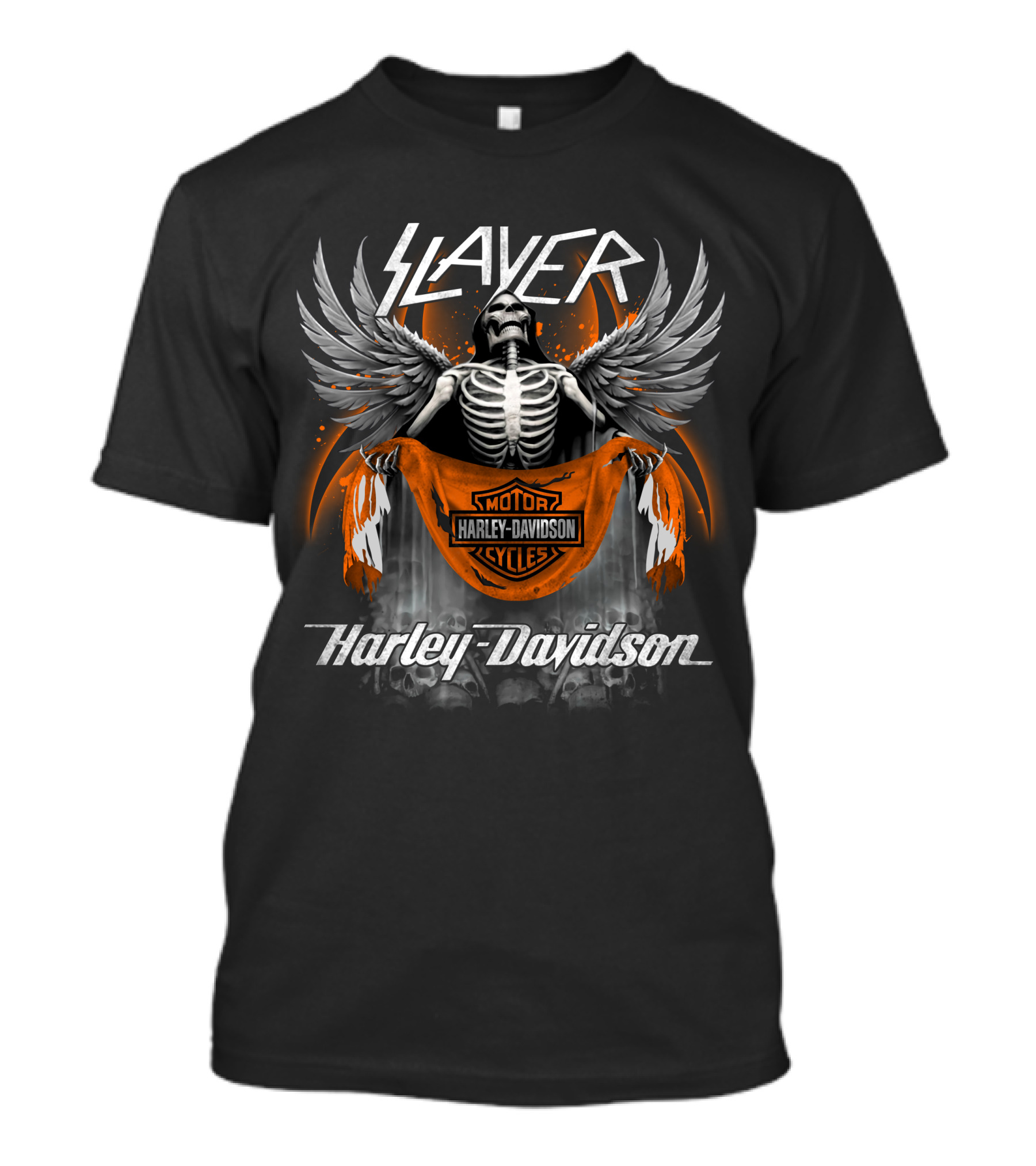 Slayer Harley Davidson Motorcycles Skeleton With Angel Wings T-Shirt