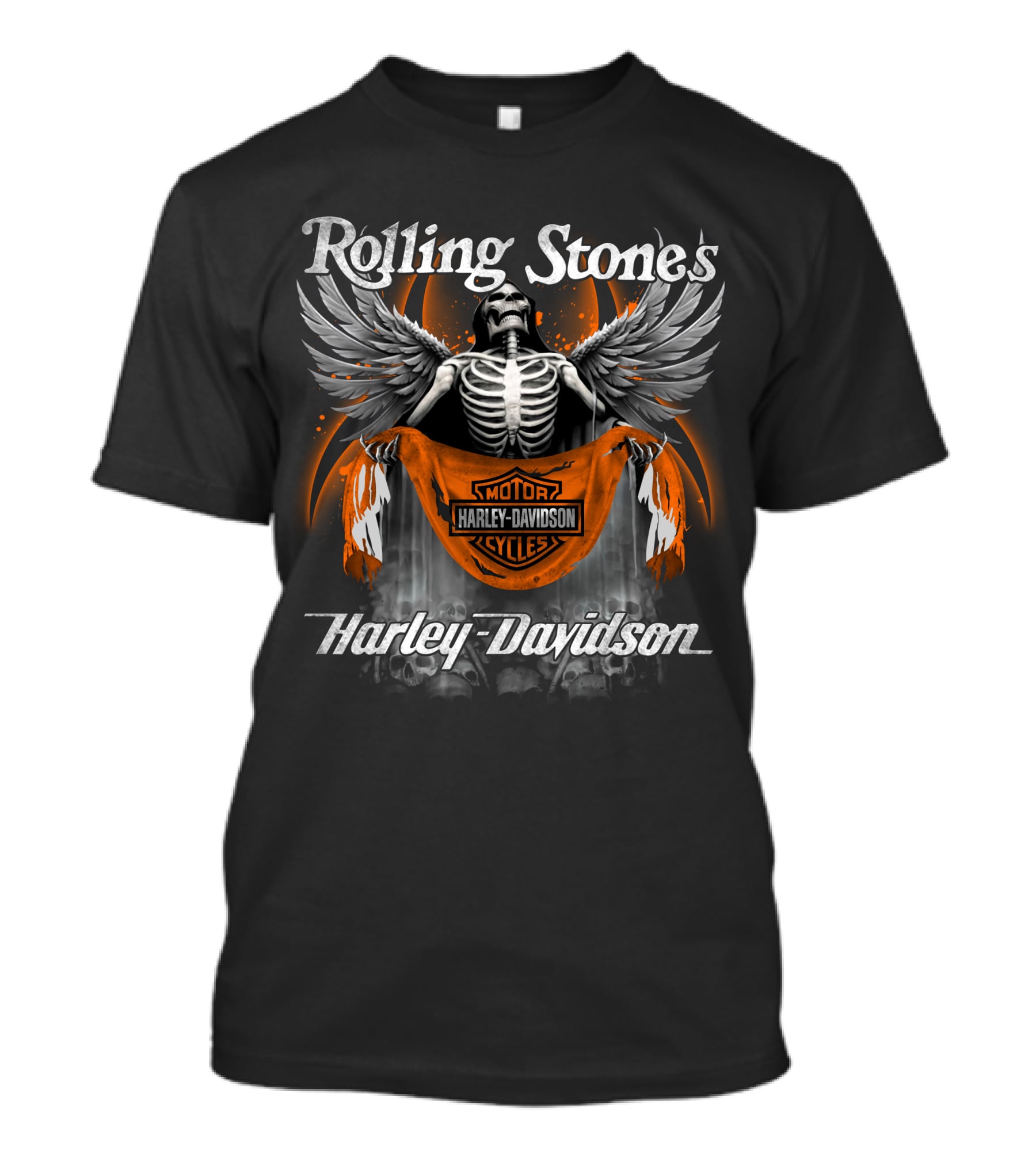 Rolling Stones Harley Davidson Skeleton With Wings T-Shirt