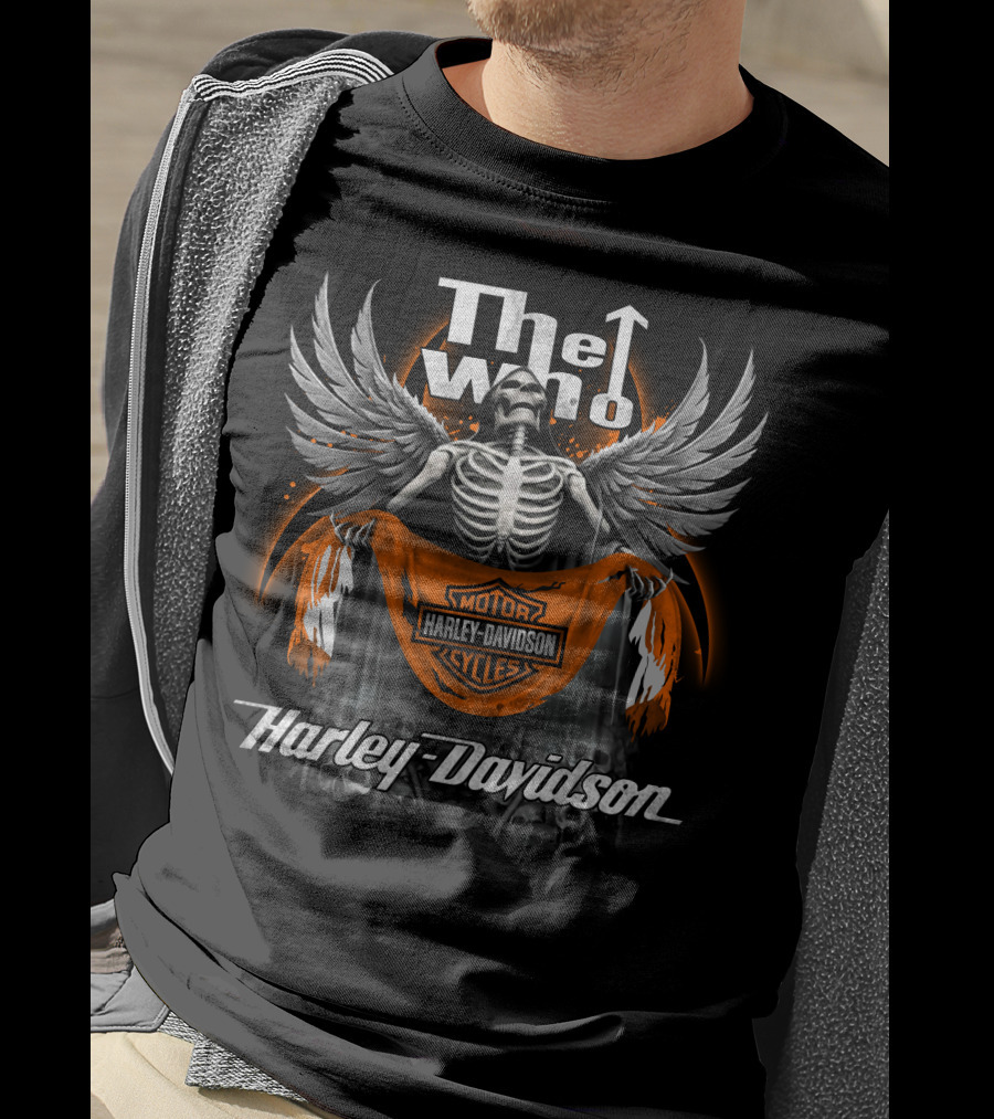 The Who Harley Davidson Motorcycles Wings Skeleton Banner T-Shirt