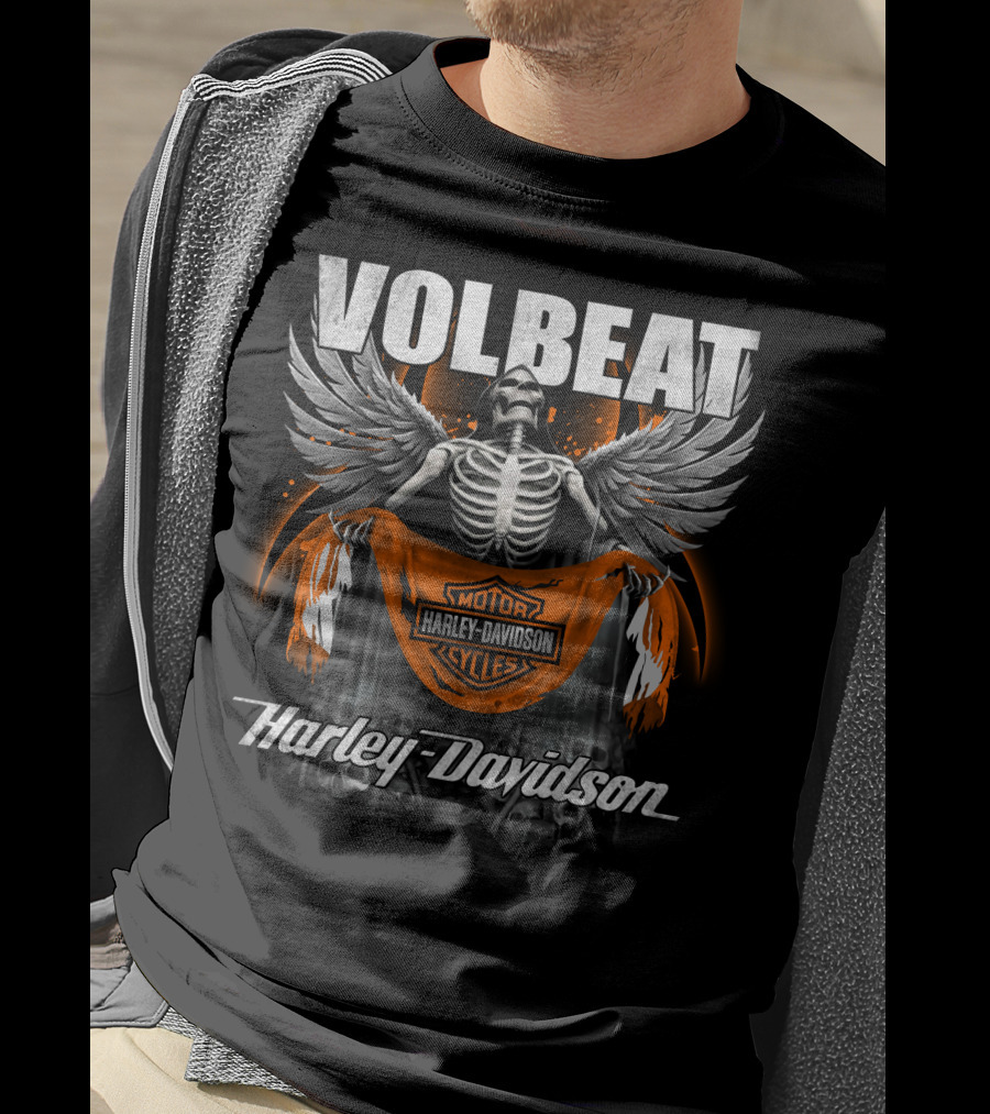 Volbeat Harley Davidson Motorcycle Skeleton Wings T-Shirt