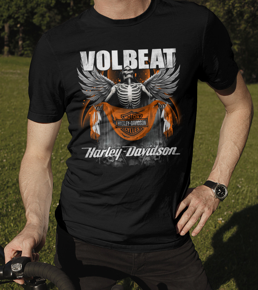 Volbeat Harley Davidson Motorcycle Skeleton Wings T-Shirt