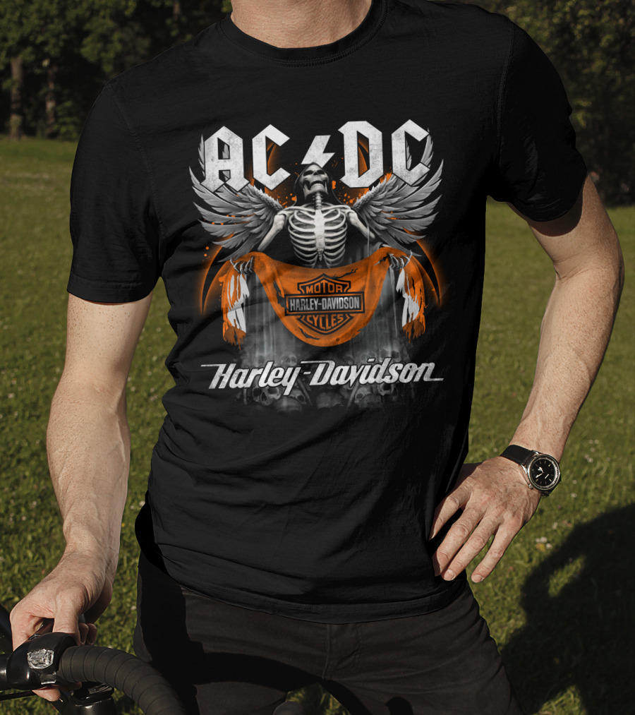 Acdc Harley Davidson Motorcycles Skeleton Wings T-Shirt