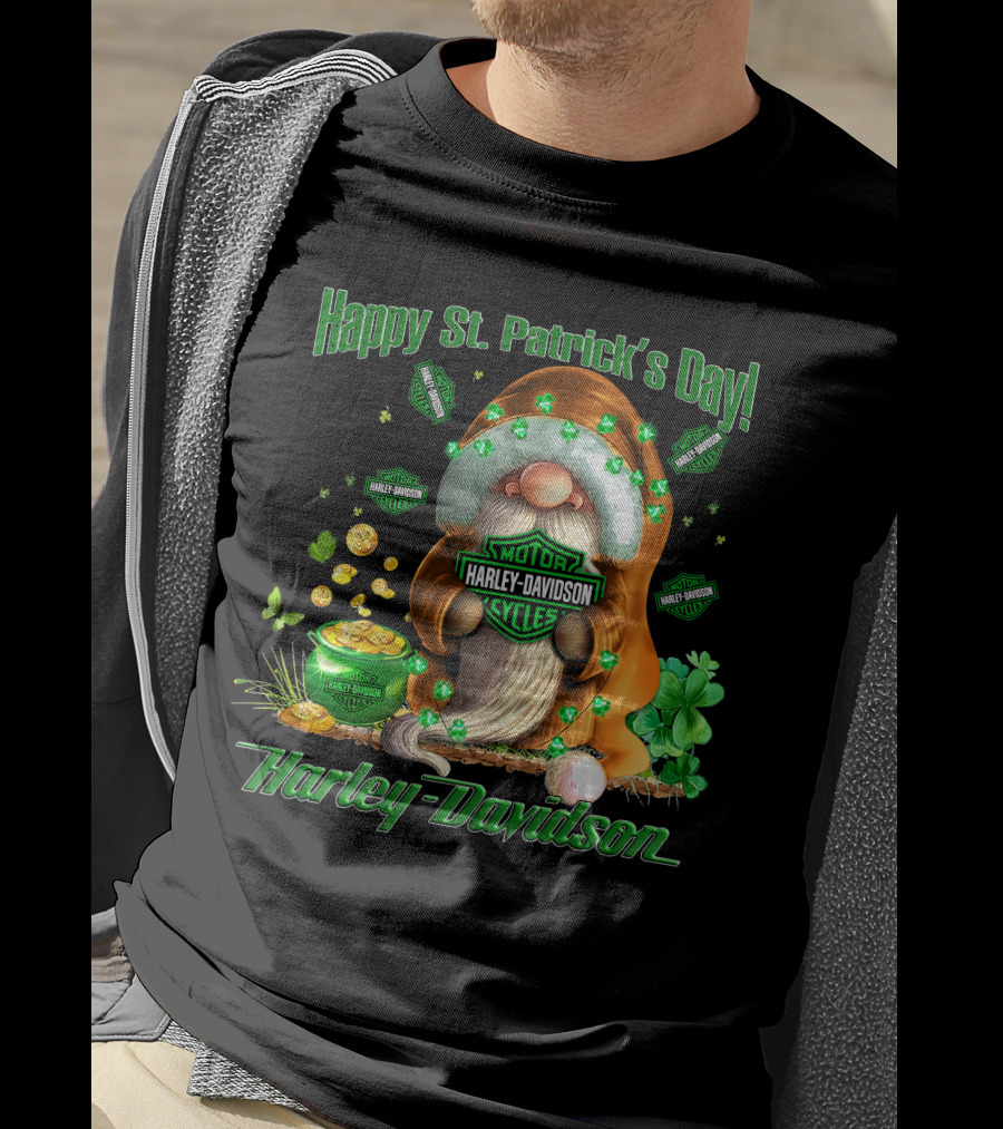 Happy St. Patrick's Day Harley Davidson Motorcycles Leprechaun Coin Clover T-Shirt