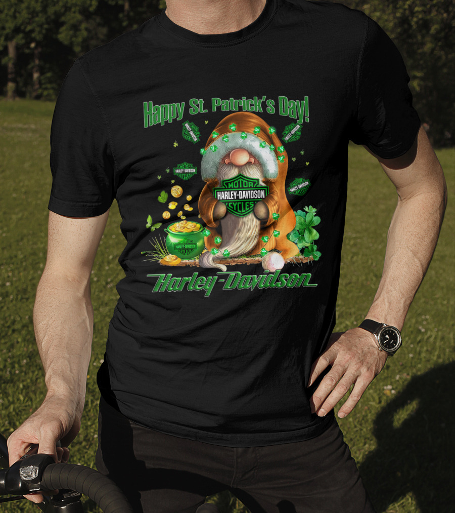 Happy St. Patrick's Day Harley Davidson Motorcycles Leprechaun Coin Clover T-Shirt