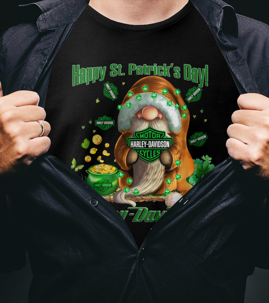 Happy St. Patrick's Day Harley Davidson Motorcycles Leprechaun Coin Clover T-Shirt