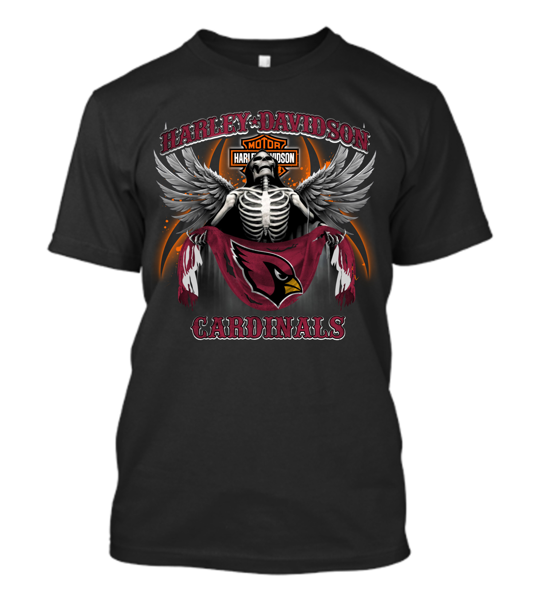 Harley Davidson Arizona Cardinals Skeleton Wings T-Shirt