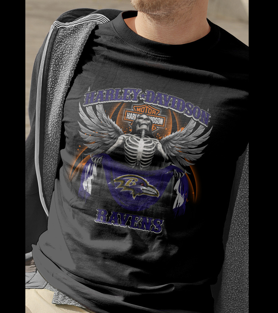 Harley Davidson Skeleton Wings Baltimore Ravens T-Shirt