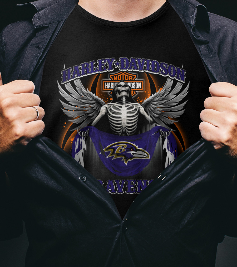 Harley Davidson Skeleton Wings Baltimore Ravens T-Shirt