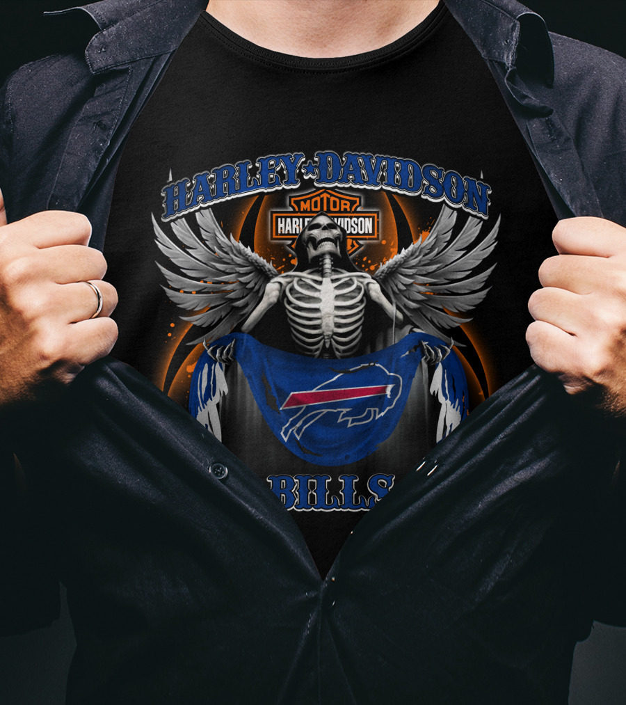 Harley Davidson Motor Buffalo Bills Skeleton Wings T-Shirt