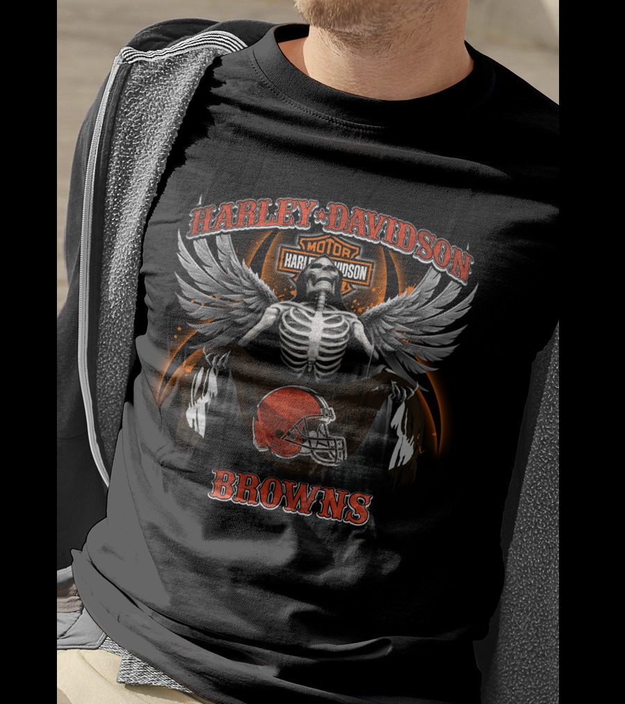 Harley Davidson Cleveland Browns Skeleton Winged T-Shirt
