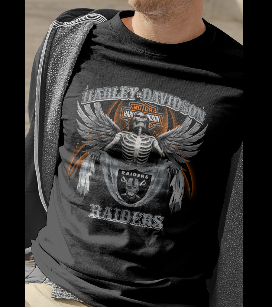 Harley Davidson Raiders Las Vegas Raiders Skeleton Wings T-Shirt