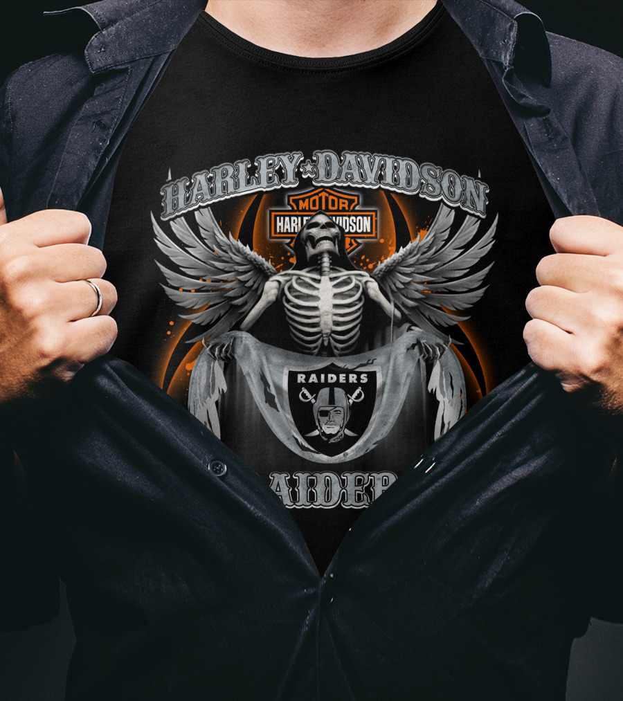 Harley Davidson Raiders Las Vegas Raiders Skeleton Wings T-Shirt