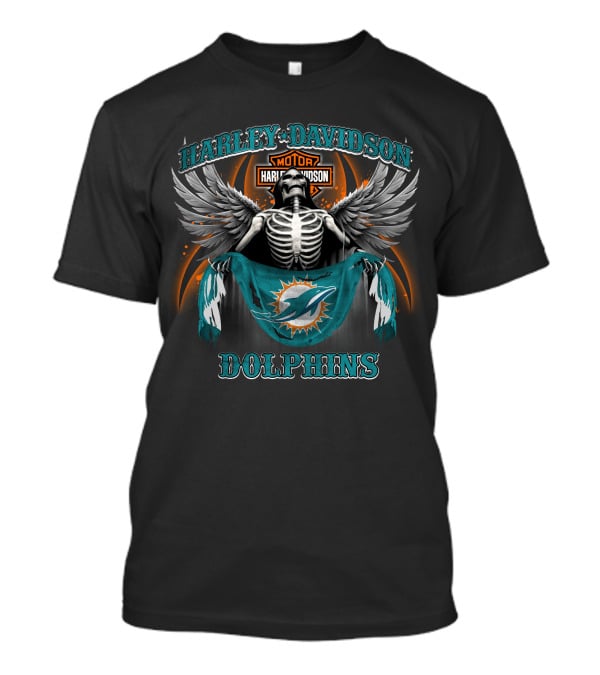 Harley Davidson Miami Dolphins Skeleton Wings T-Shirt