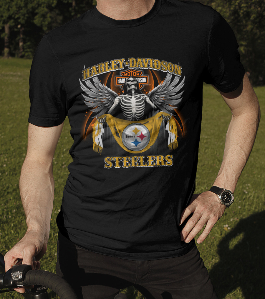 Harley Davidson Pittsburgh Steelers Skeleton Wings T-Shirt