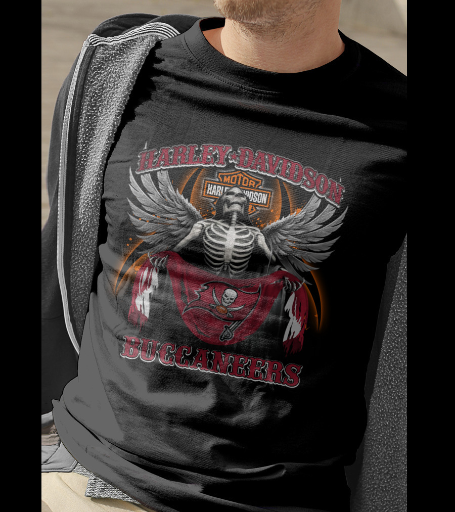 Harley Davidson Motor Tampa Bay Buccaneers Skeleton Wings T-Shirt