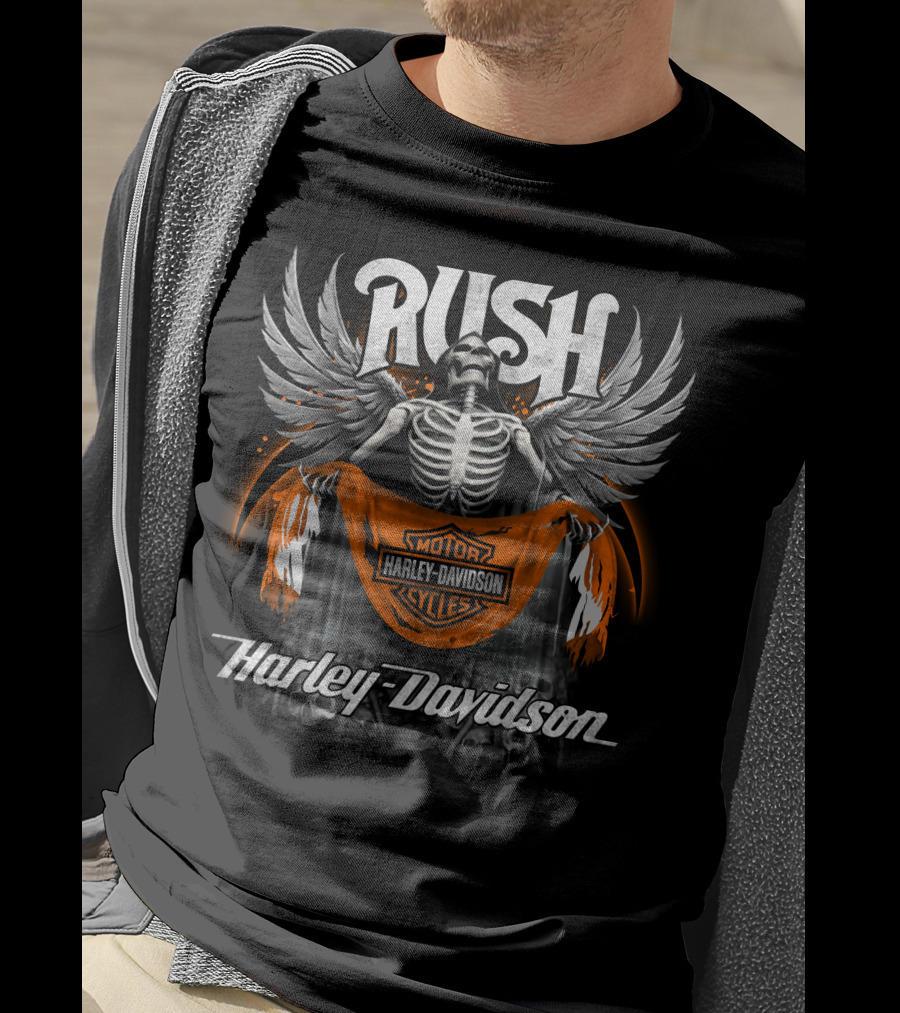 Rush Harley Davidson Motorcycles Skeleton Wings T-Shirt