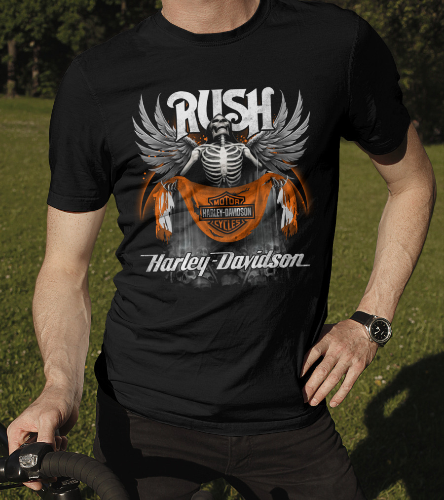 Rush Harley Davidson Motorcycles Skeleton Wings T-Shirt