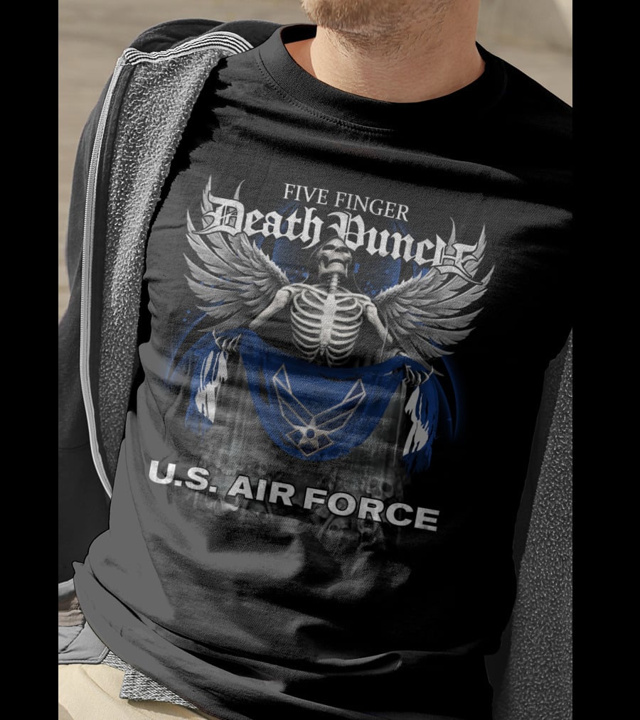 Five Finger Death Punch U.S. Air Force Skeleton With Wings And Flag T-Shirt