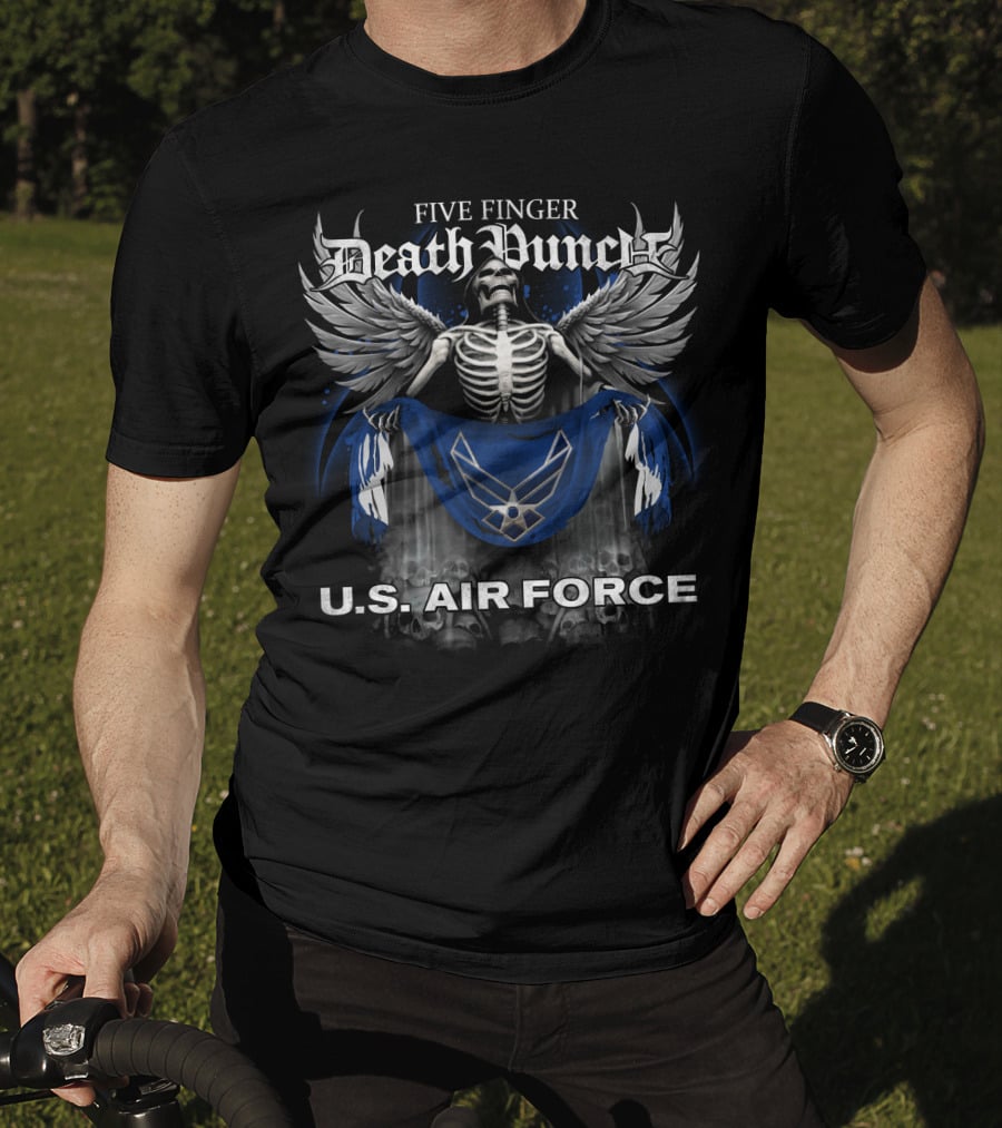 Five Finger Death Punch U.S. Air Force Skeleton With Wings And Flag T-Shirt