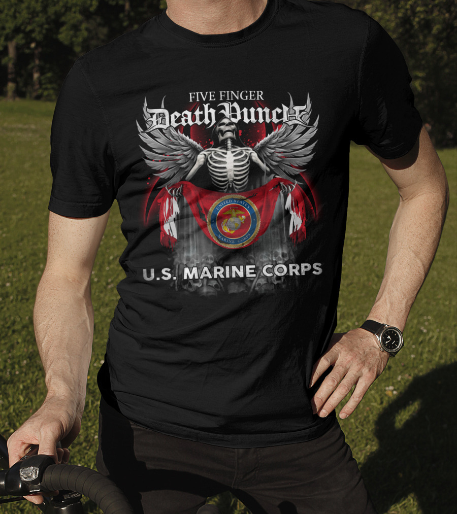 Five Finger Death Punch United States Marine Corps Skeleton Wings Emblem T-Shirt