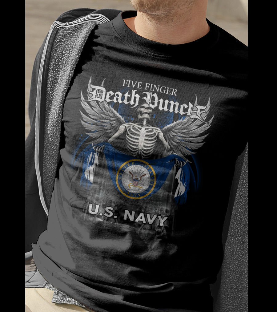 Five Finger Death Punch U.S. Navy United States Flag Skull Wings T-Shirt