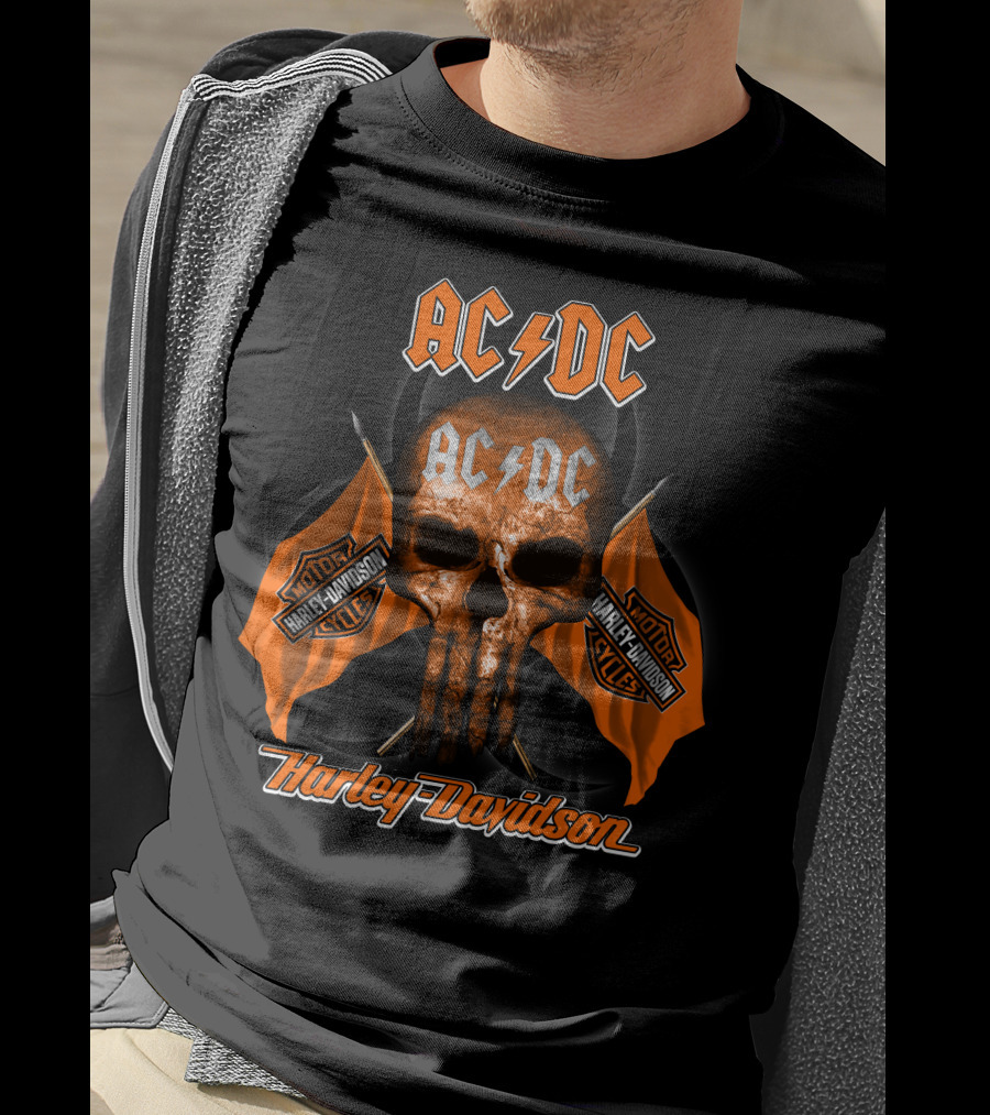 Acdc Harley Davidson Motorcycles Skull Flags T-Shirt