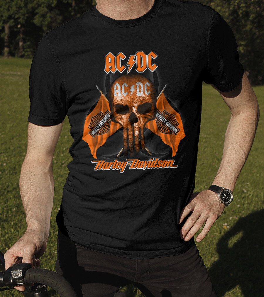 Acdc Harley Davidson Motorcycles Skull Flags T-Shirt