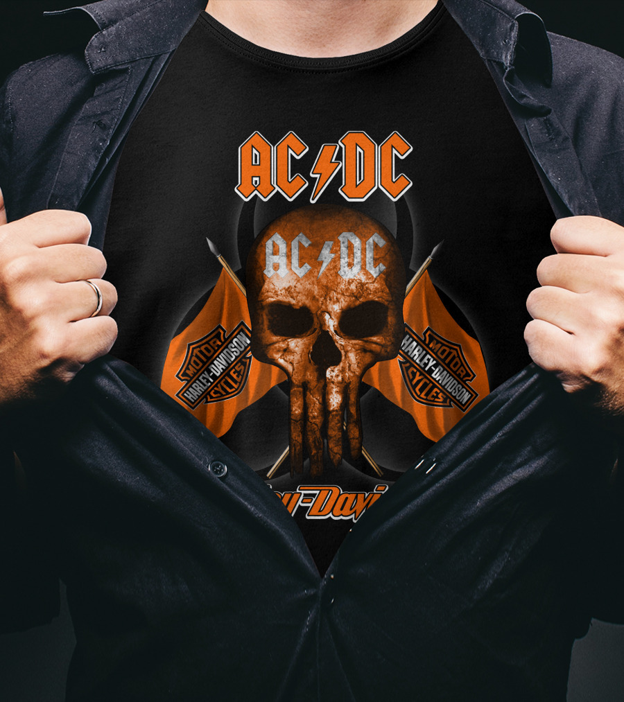 Acdc Harley Davidson Motorcycles Skull Flags T-Shirt
