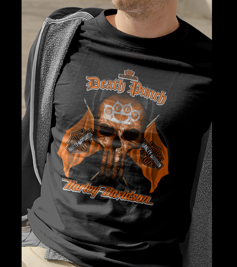 Five Finger Death Punch Sfdp Skull Harley Davidson Motorcycles T-Shirt