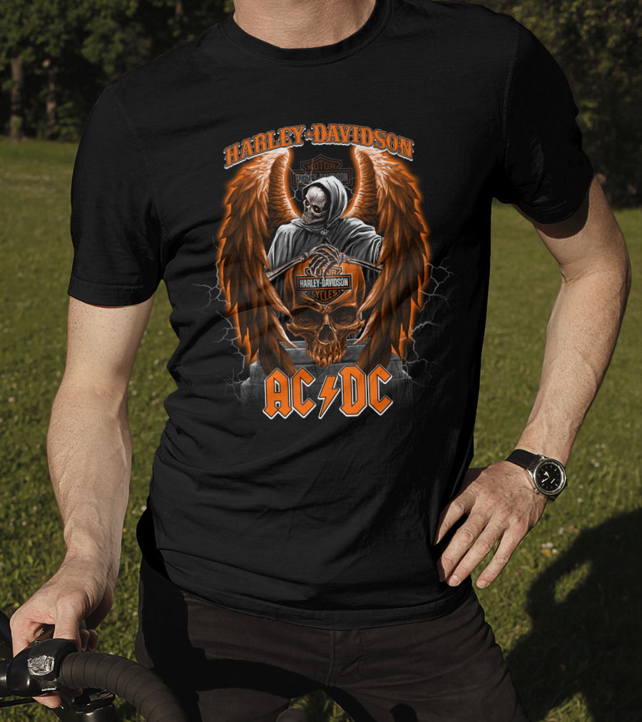 Acdc Harley Davidson Skull Reaper Wings Lightning T-Shirt