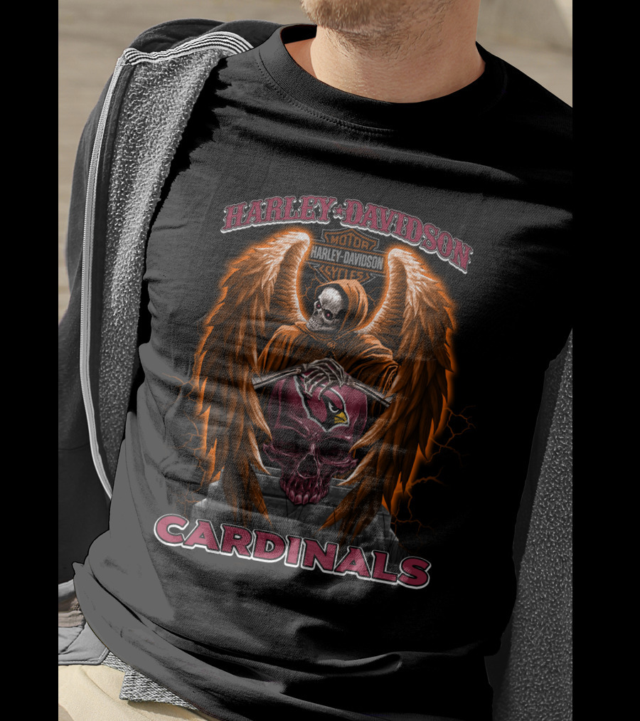 Harley Davidson Motor Cycles Arizona Cardinals Skull Wings T-Shirt
