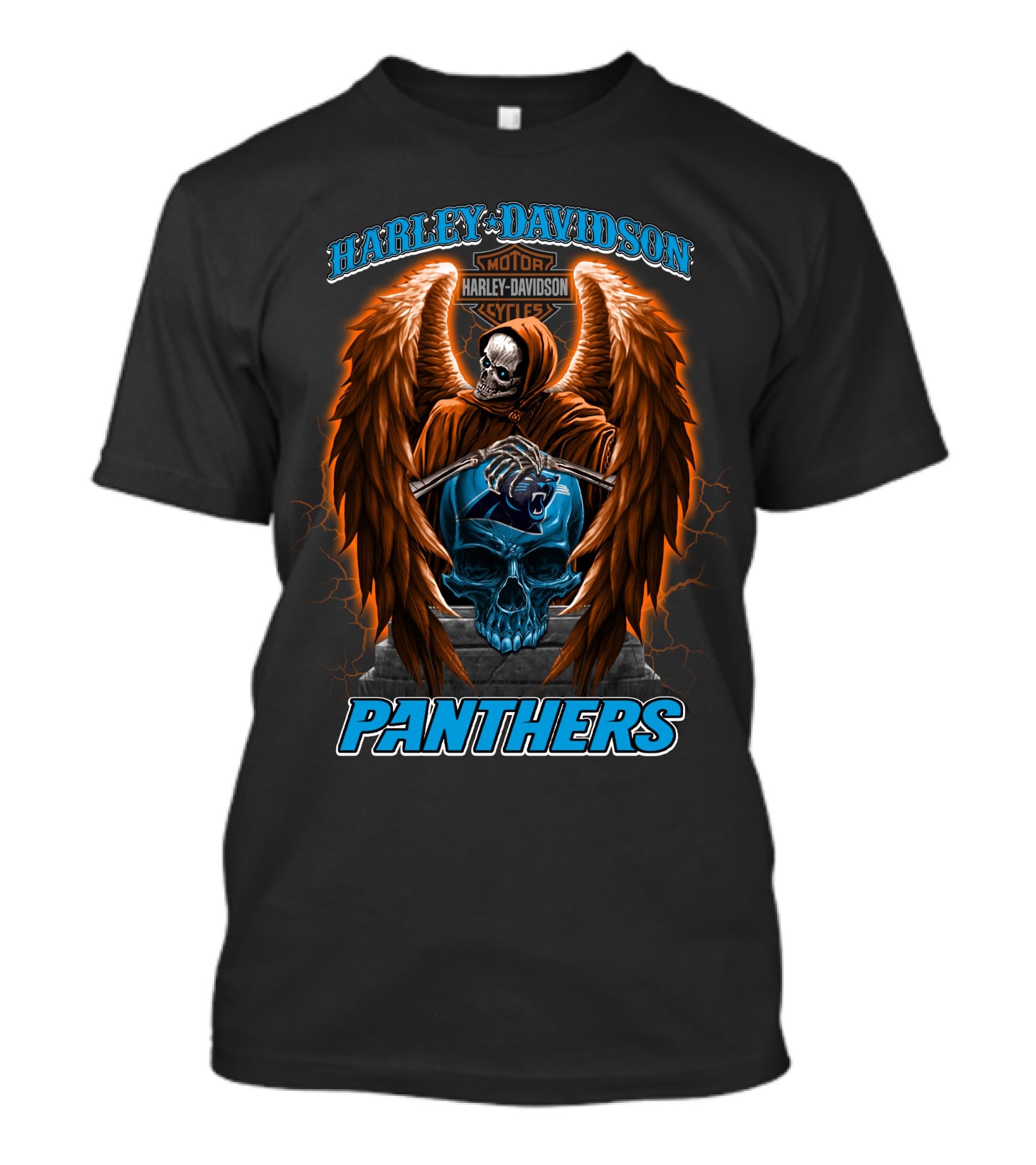Harley Davidson Motor Cycles Panthers Winged Skeleton Skull T-Shirt