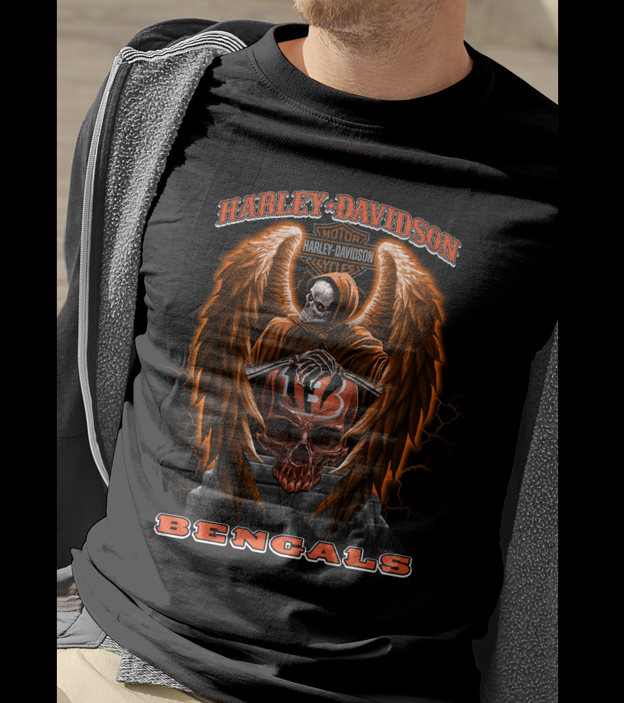 Harley Davidson Motorcycles Bengals Nfl Skull Wings T-Shirt