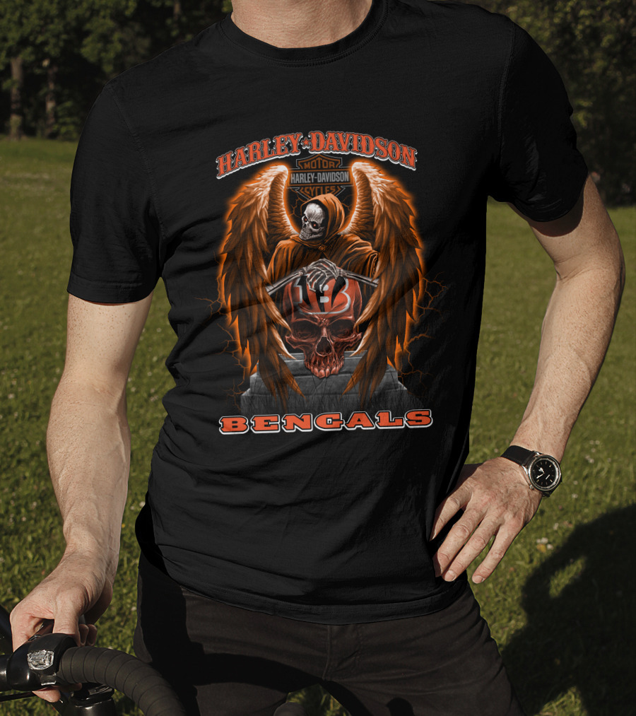 Harley Davidson Motorcycles Bengals Nfl Skull Wings T-Shirt