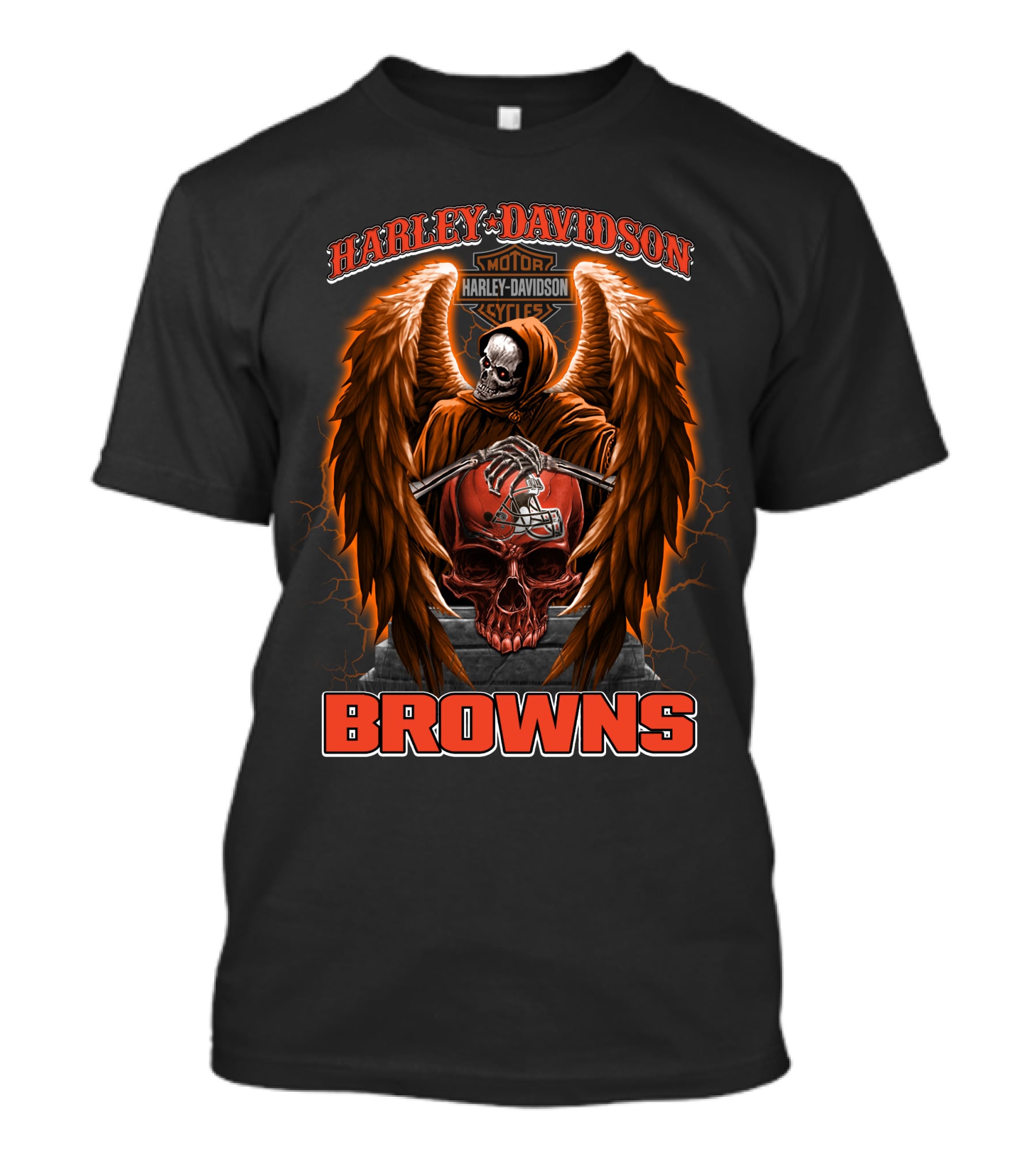 Harley Davidson Motorcycles Cleveland Browns Skull Angel Wings Nfl T-Shirt