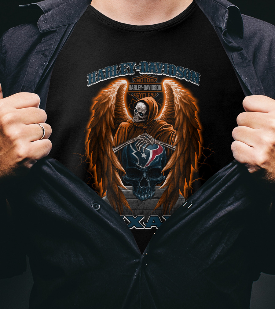 Harley Davidson Skull Wings Texans Nfl T-Shirt