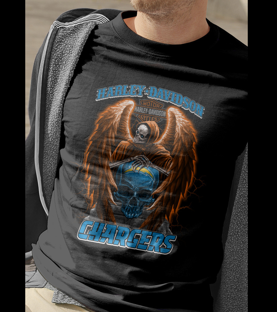 Harley Davidson Motor Cycles Chargers Skeleton Los Angeles Nfl T-Shirt
