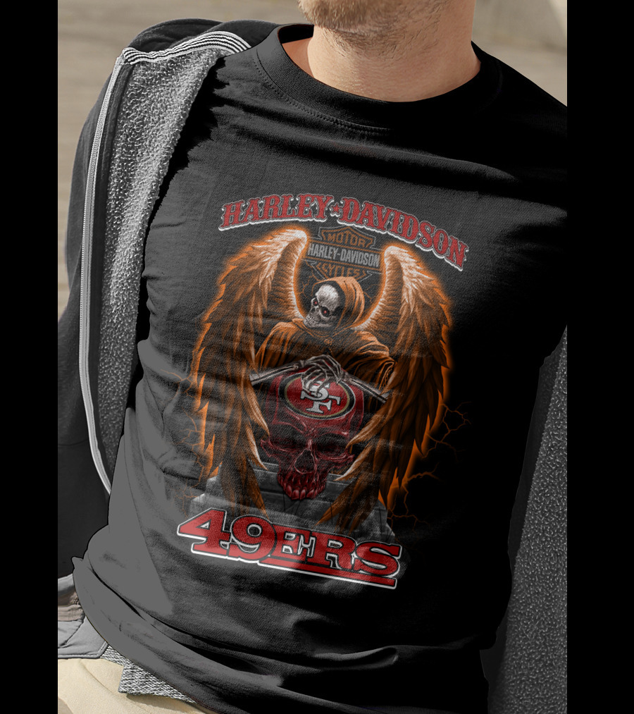 Harley Davidson San Francisco 49ers Nfl 49ers Skull With Wings T-Shirt