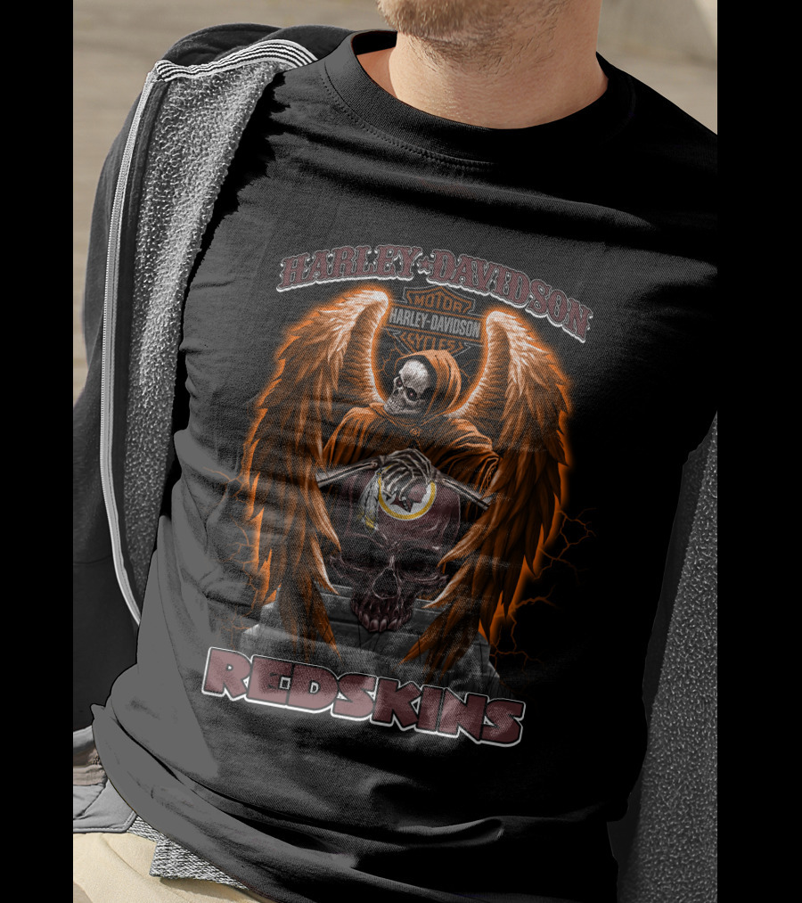 Harley Davidson Motorcycles Redskins Skeleton With Wings T-Shirt