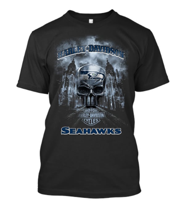 Harley Davidson Motor Cycles Skull Seattle Seahawks T-Shirt