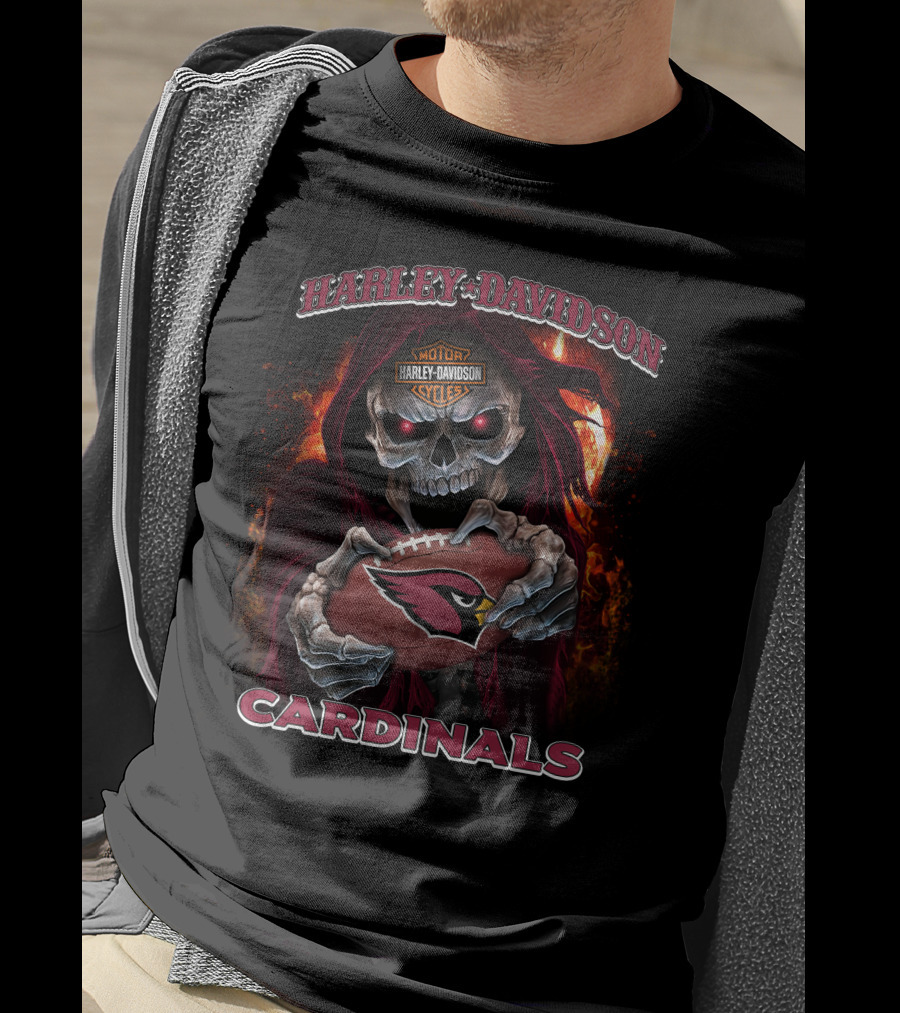 Harley Davidson Skull Holding Arizona Cardinals Football T-Shirt