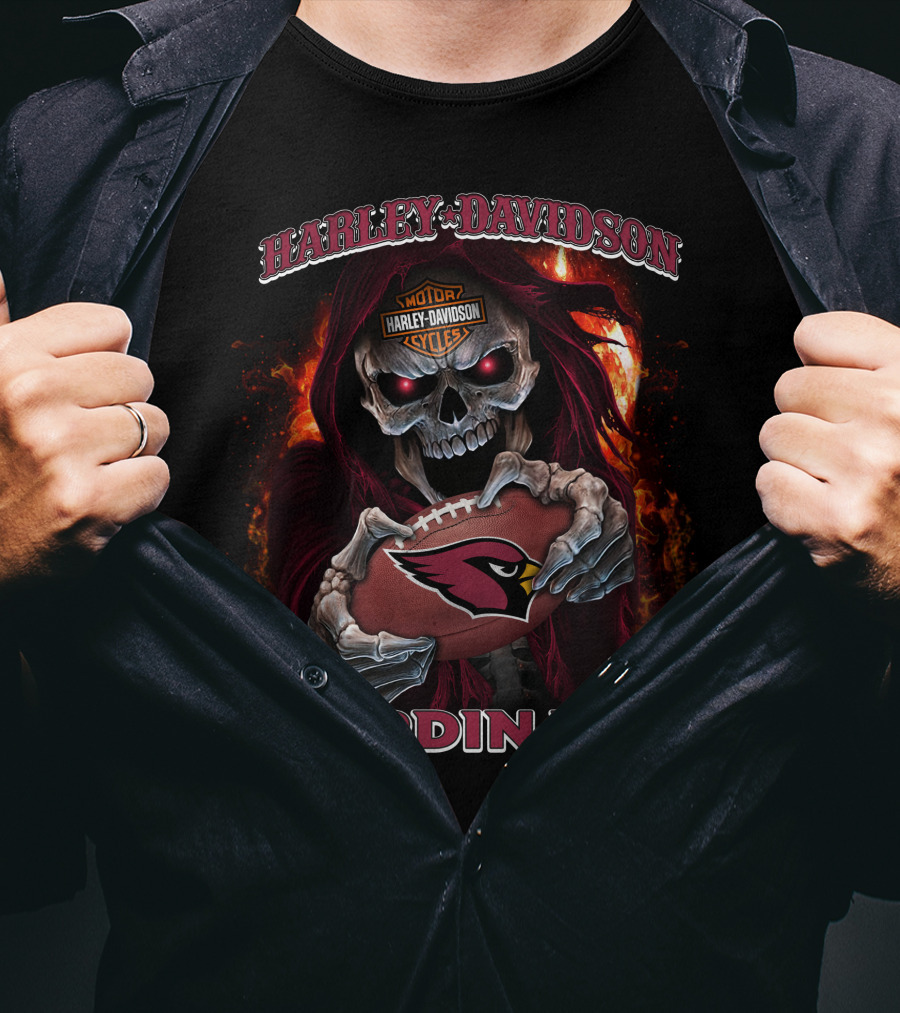 Harley Davidson Skull Holding Arizona Cardinals Football T-Shirt