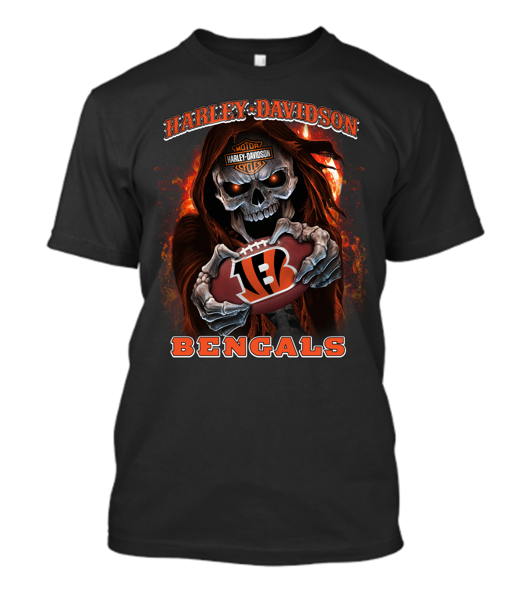 Harley Davidson Motor Cycles Skull Cincinnati Bengals Football T-Shirt