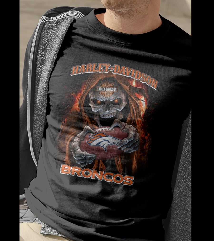 Harley Davidson Motor Cycles Skull Broncos T-Shirt