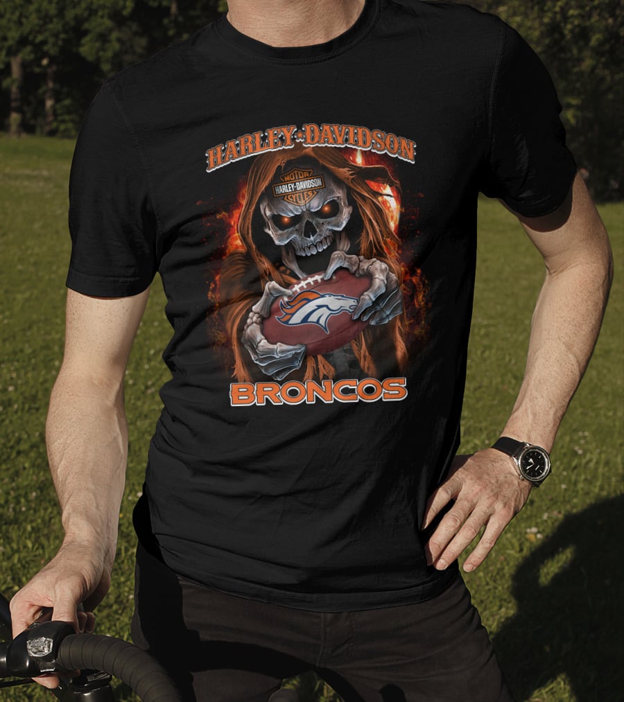 Harley Davidson Motor Cycles Skull Broncos T-Shirt