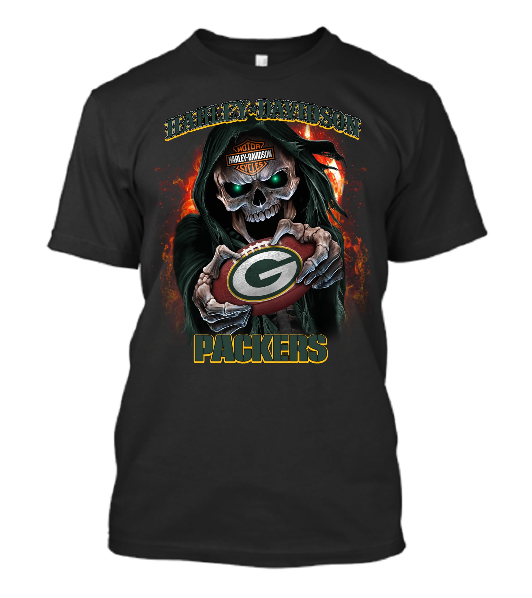 Harley Davidson Motor Cycles Green Bay Packers Skull T-Shirt