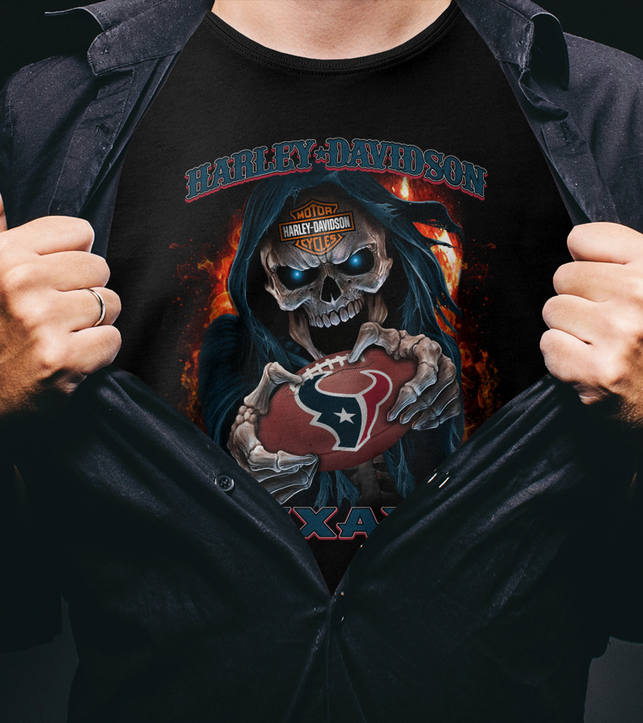 Harley Davidson Motor Cycles Skull Houston Texans T-Shirt