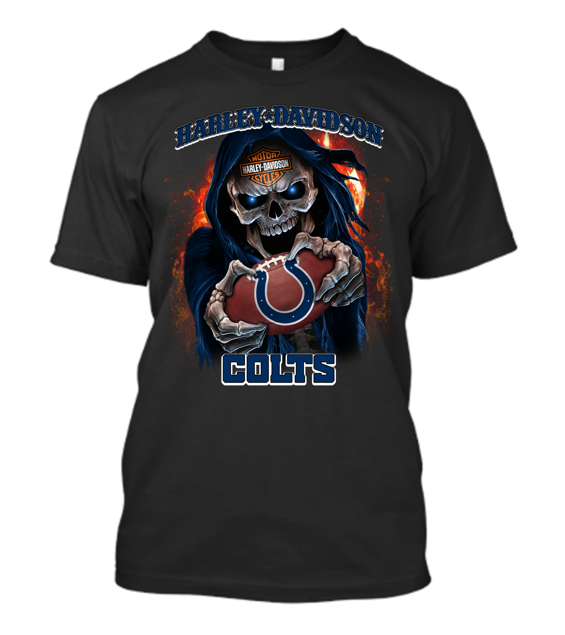 Harley Davidson Motorcycles Fire Skull Indianapolis Colts T-Shirt