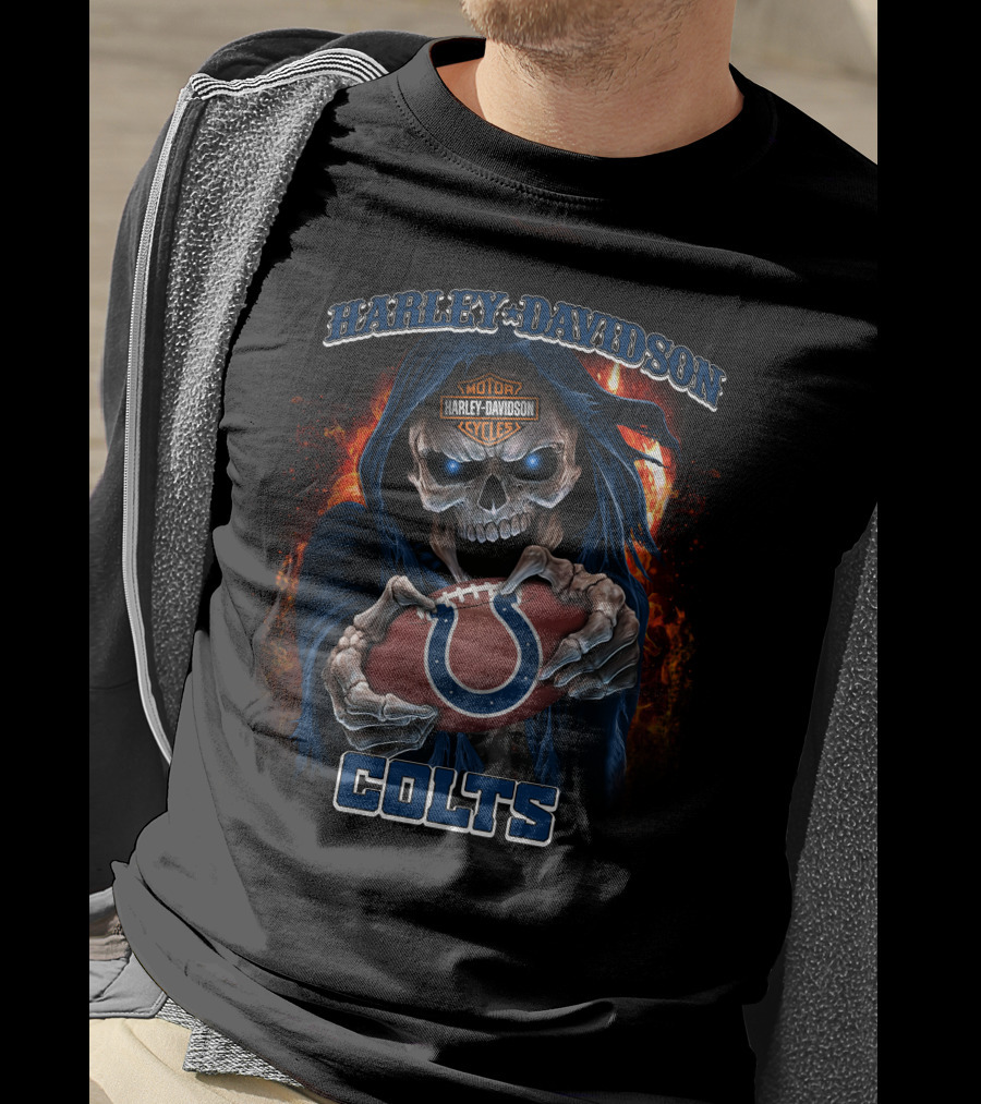 Harley Davidson Motorcycles Fire Skull Indianapolis Colts T-Shirt
